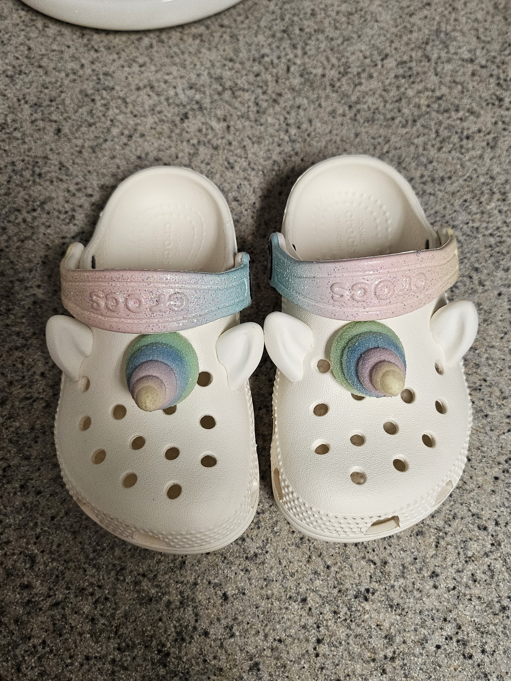 Crocs Kids' White Unicorn Clog with Pastel Rainbow Strap